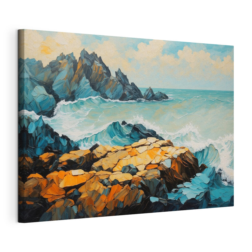 Painting of waves crashing on rocks Painting of waves crashing on rocks