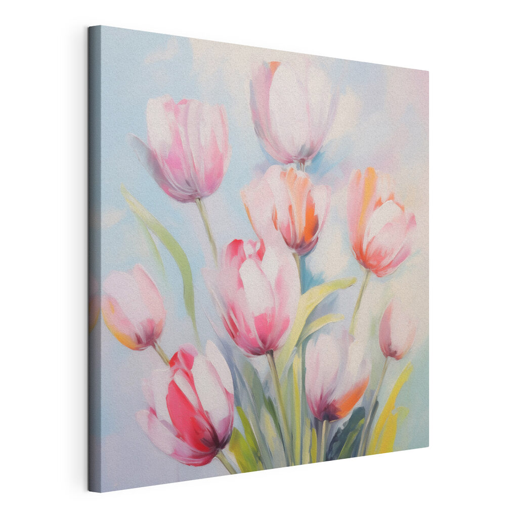 Painting of pink and white tulips Painting of pink and white tulips