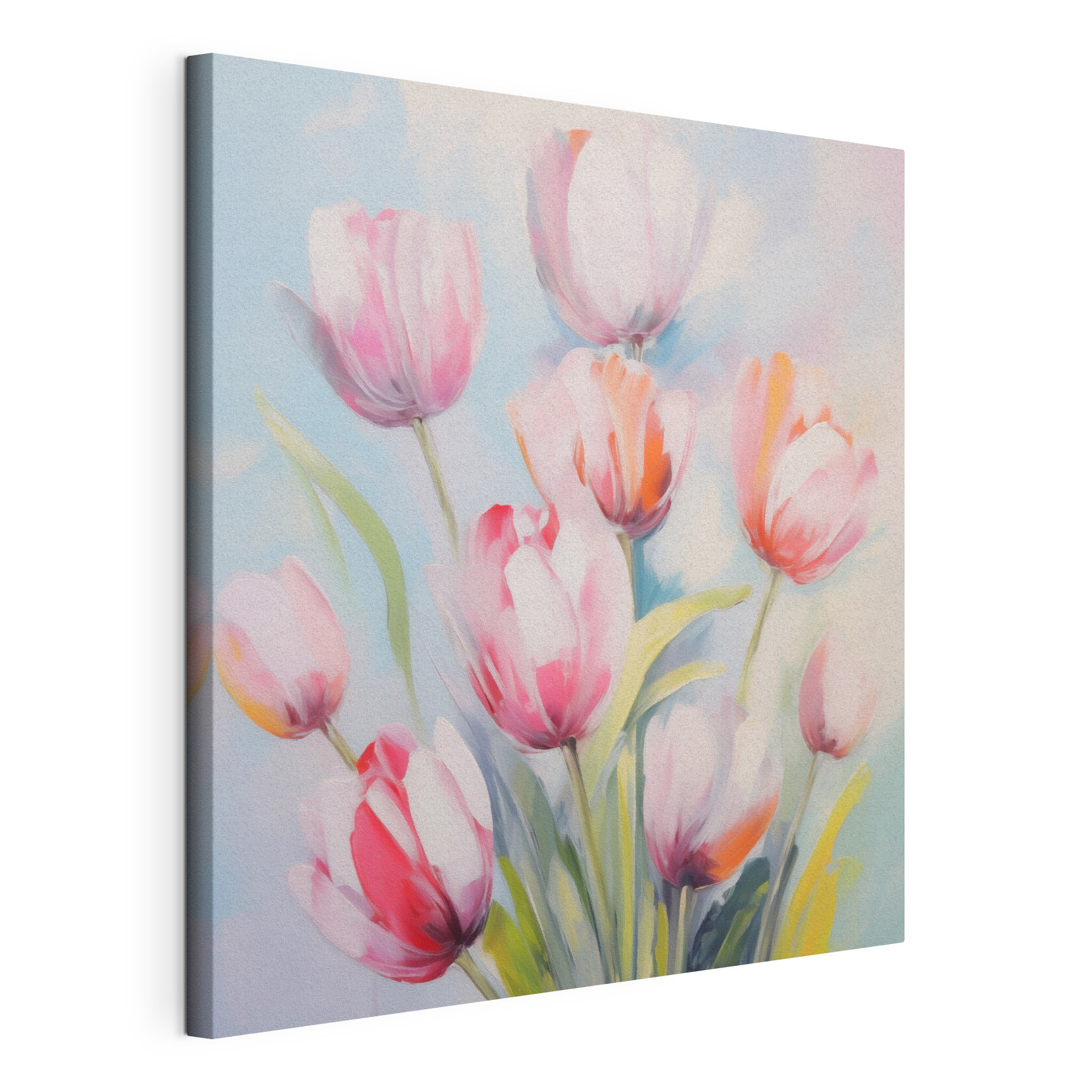 Painting of pink and white tulips Painting of pink and white tulips