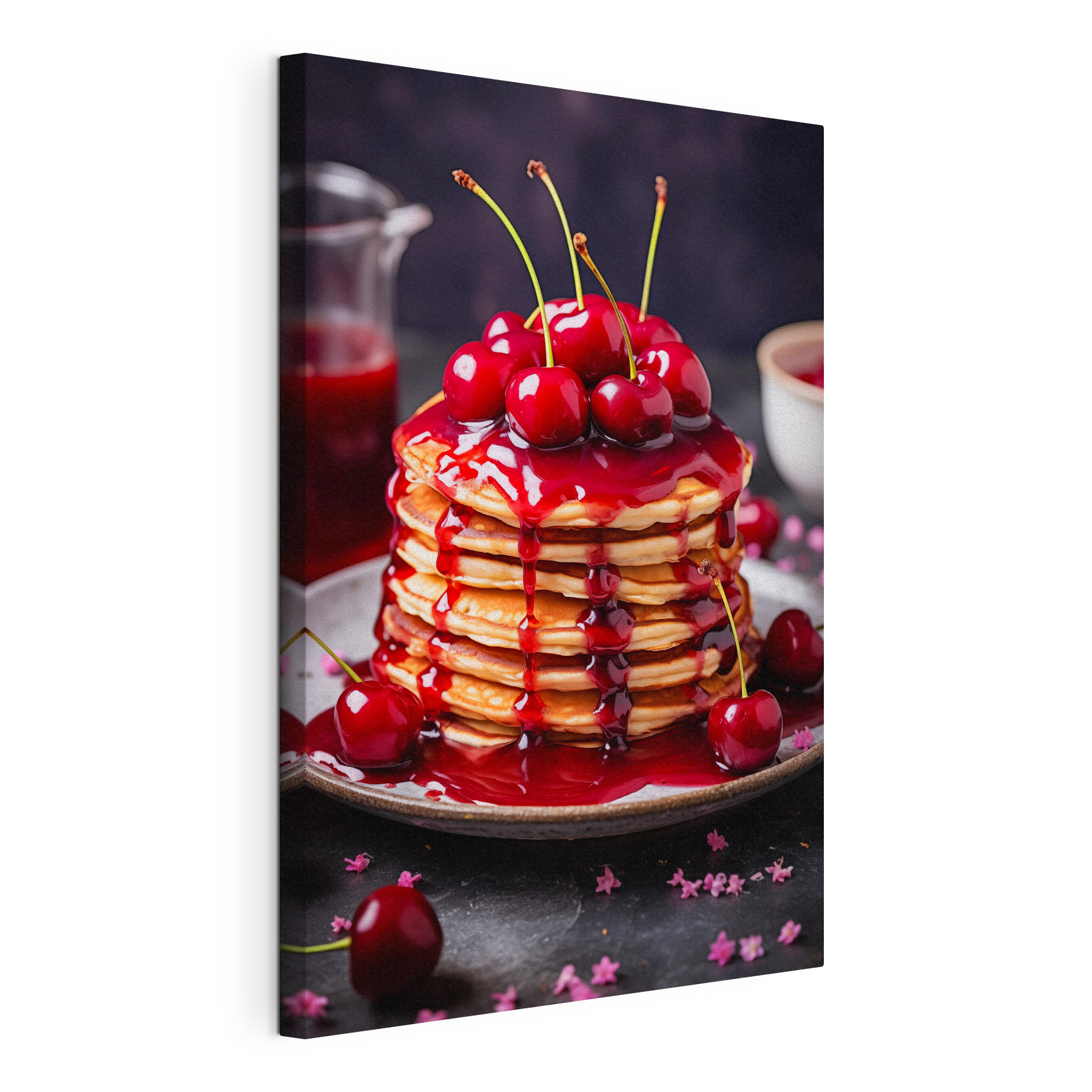 Stack of pancakes with cherry syrup on top Stack of pancakes with cherry syrup on top