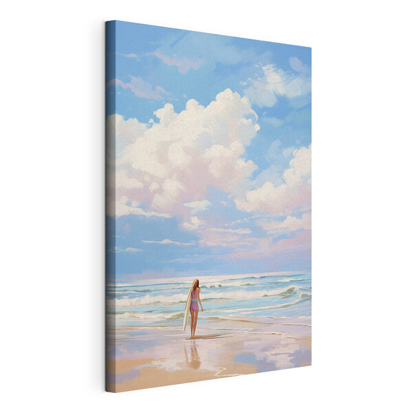 Chica con una tabla de surf en la playa Cuadros Chica con una tabla de surf en la playa