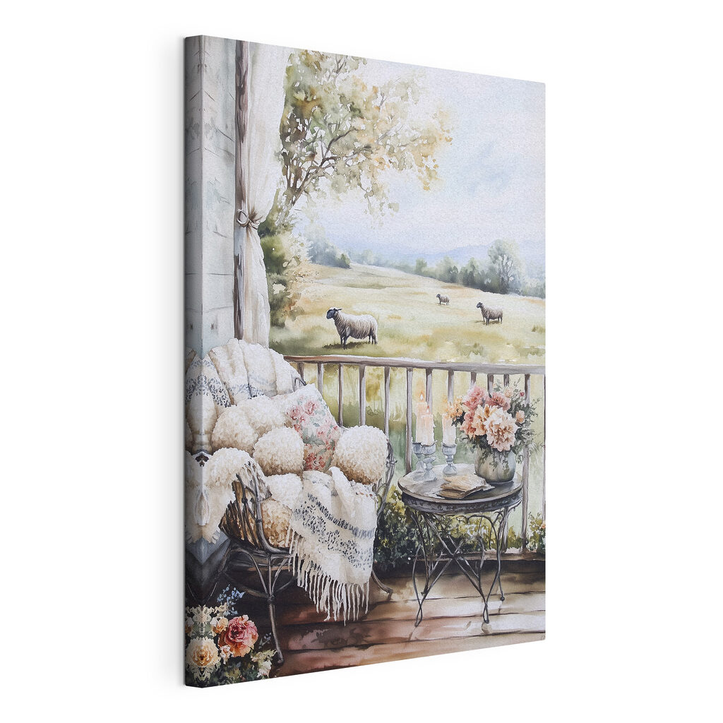 Painting of sheep on a porch Painting of sheep on a porch