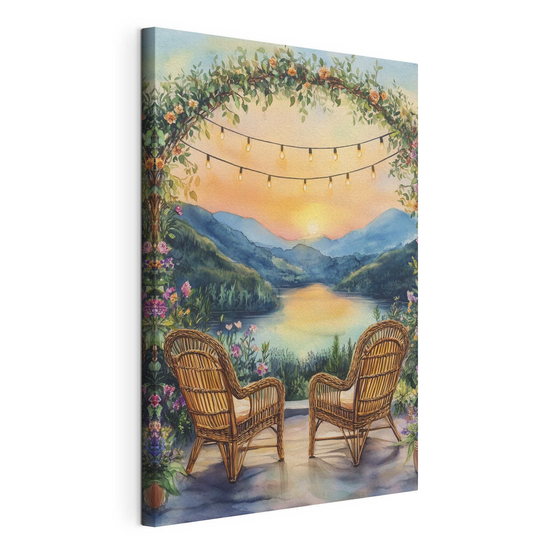 Painting of chairs and a lake Painting of chairs and a lake