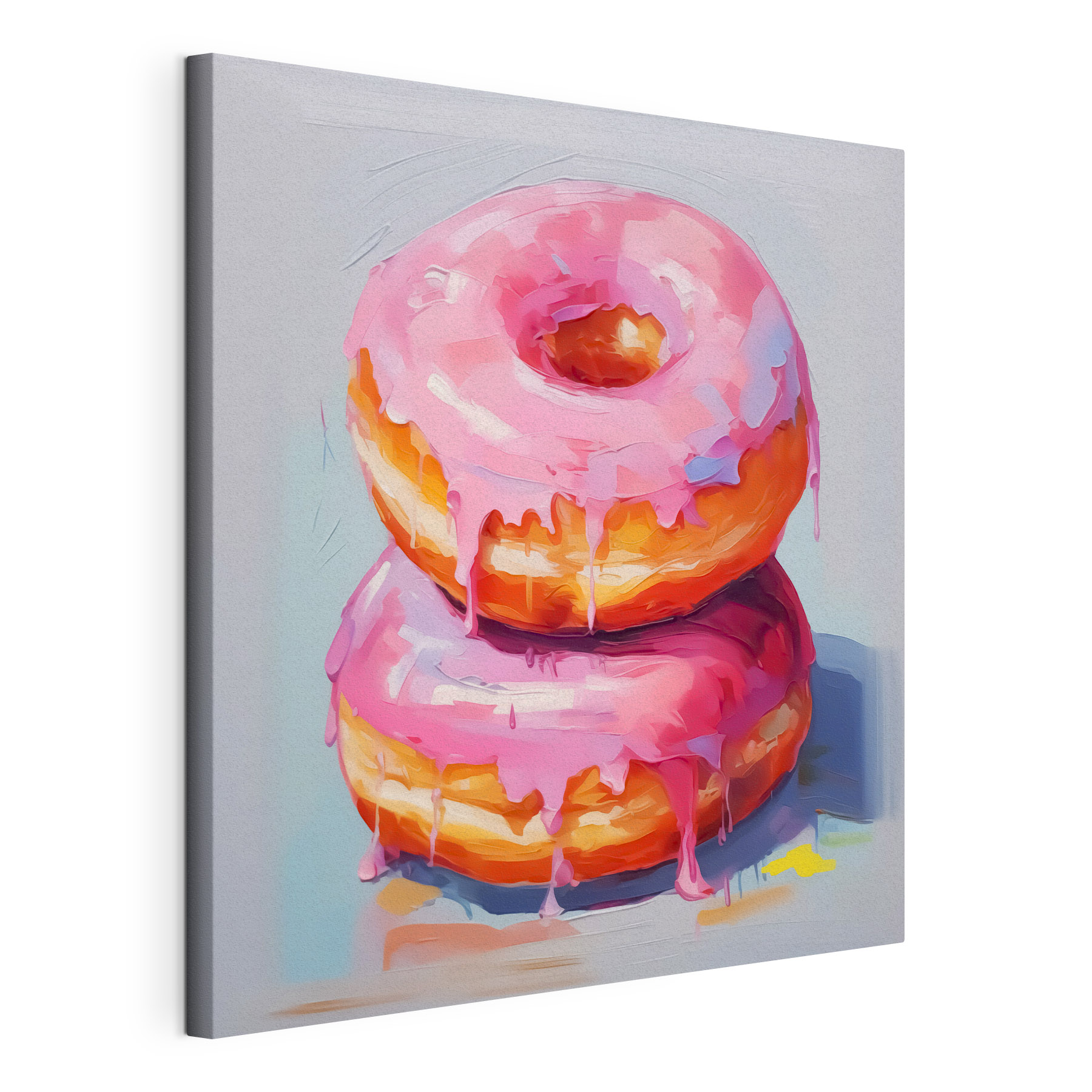 Two donuts with pink frosting Two donuts with pink frosting
