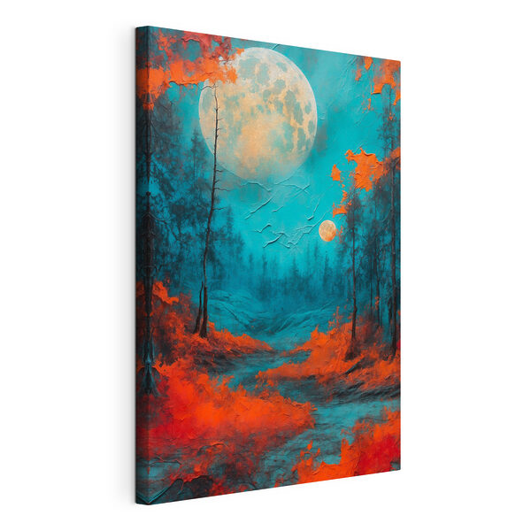 Cuadros Cuadro de un bosque con hojas anaranjadas y una luna llena (SKU: s44063) Cuadros Cuadros Cuadro de un bosque con hojas anaranjadas y una luna llena (SKU: s44063)
