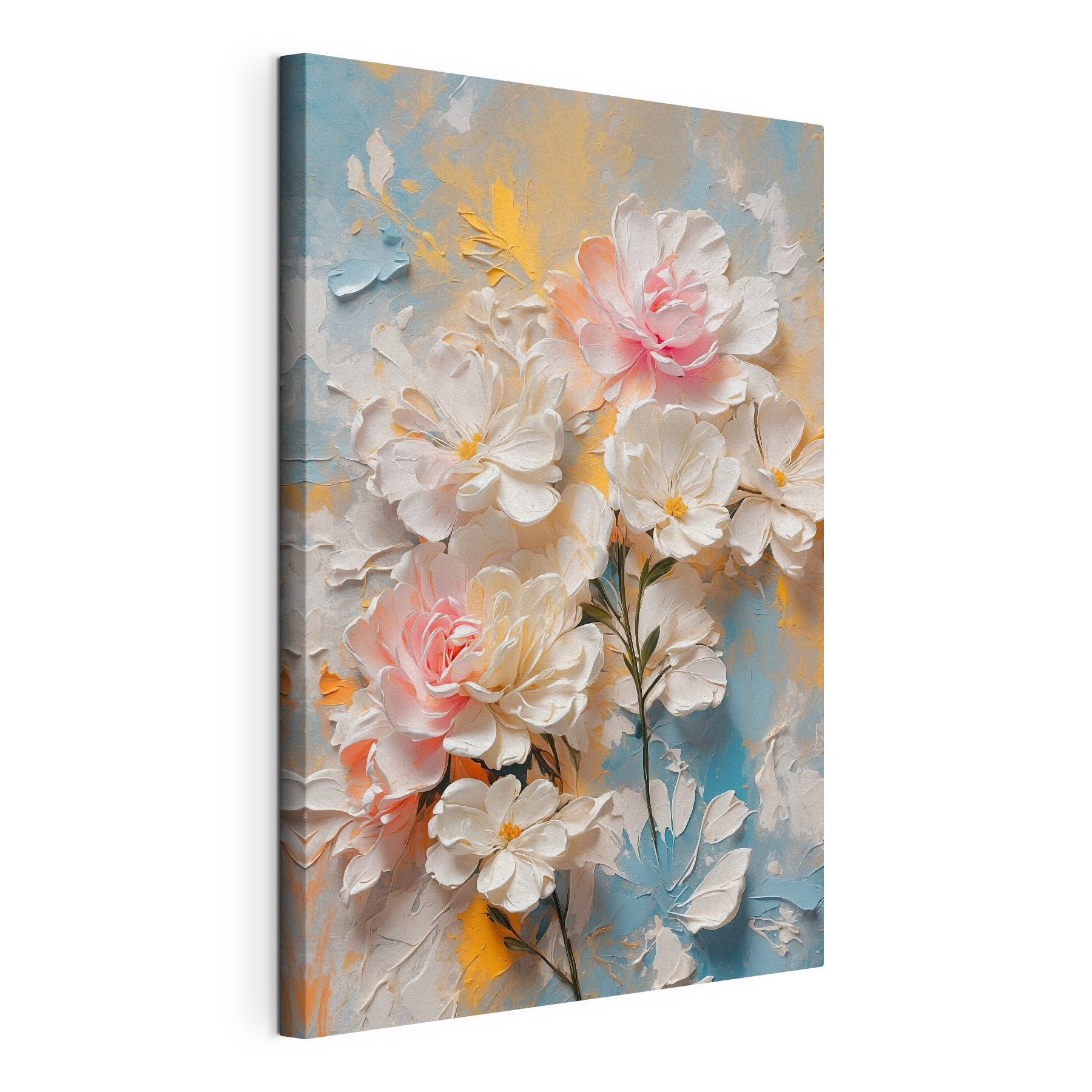 Painting of flowers on a blue and yellow background Painting of flowers on a blue and yellow background