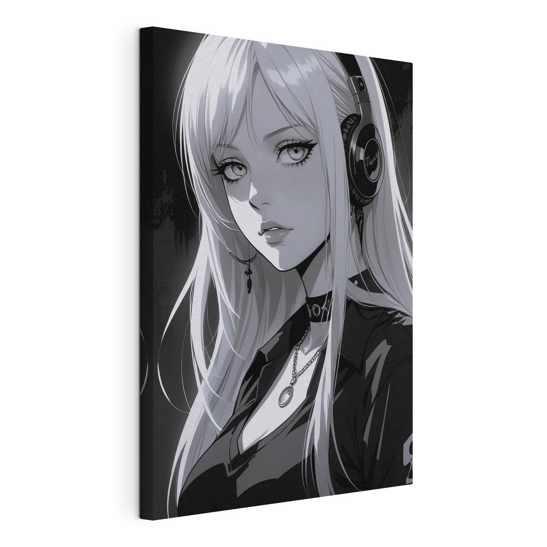 Woman with long blonde hair wearing headphones Woman with long blonde hair wearing headphones