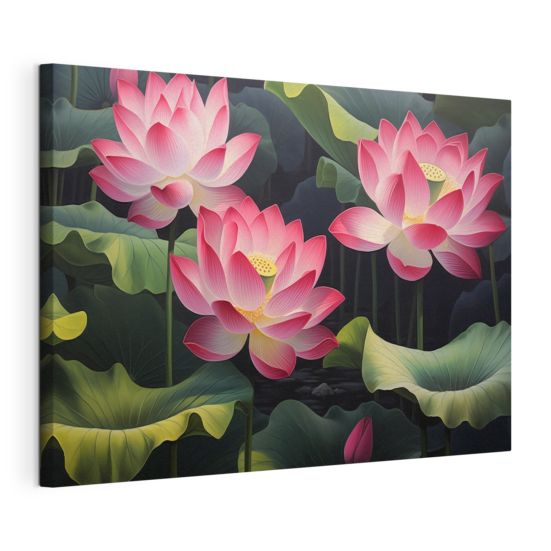 Group of pink flowers with green leaves