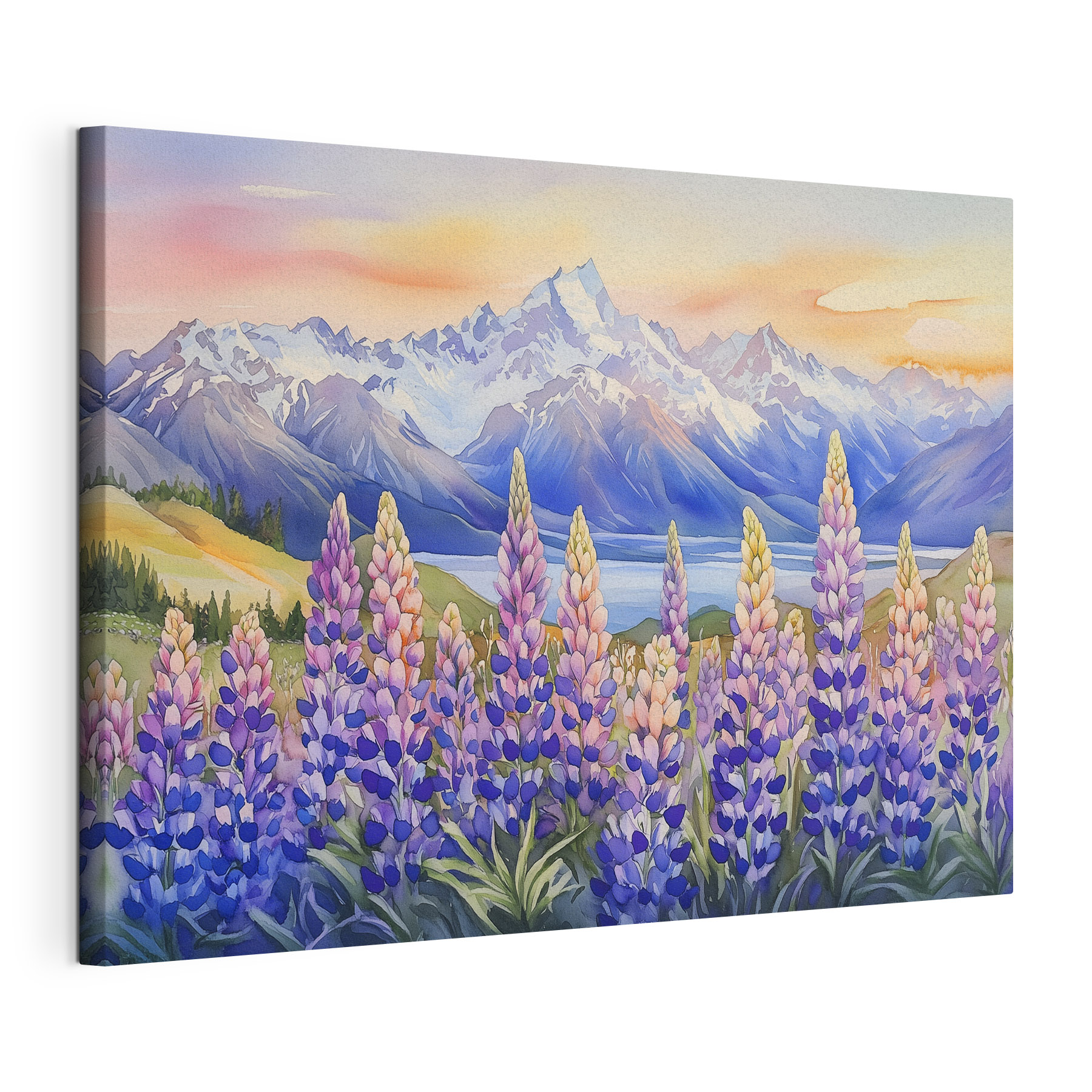 Painting of flowers and mountains