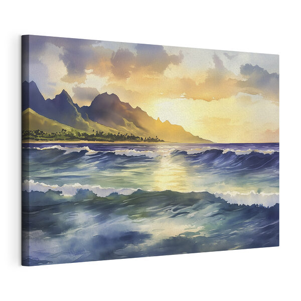 Cuadros Acuarela de olas y montañas al fondo (SKU: s44147) Cuadros Cuadros Acuarela de olas y montañas al fondo (SKU: s44147)