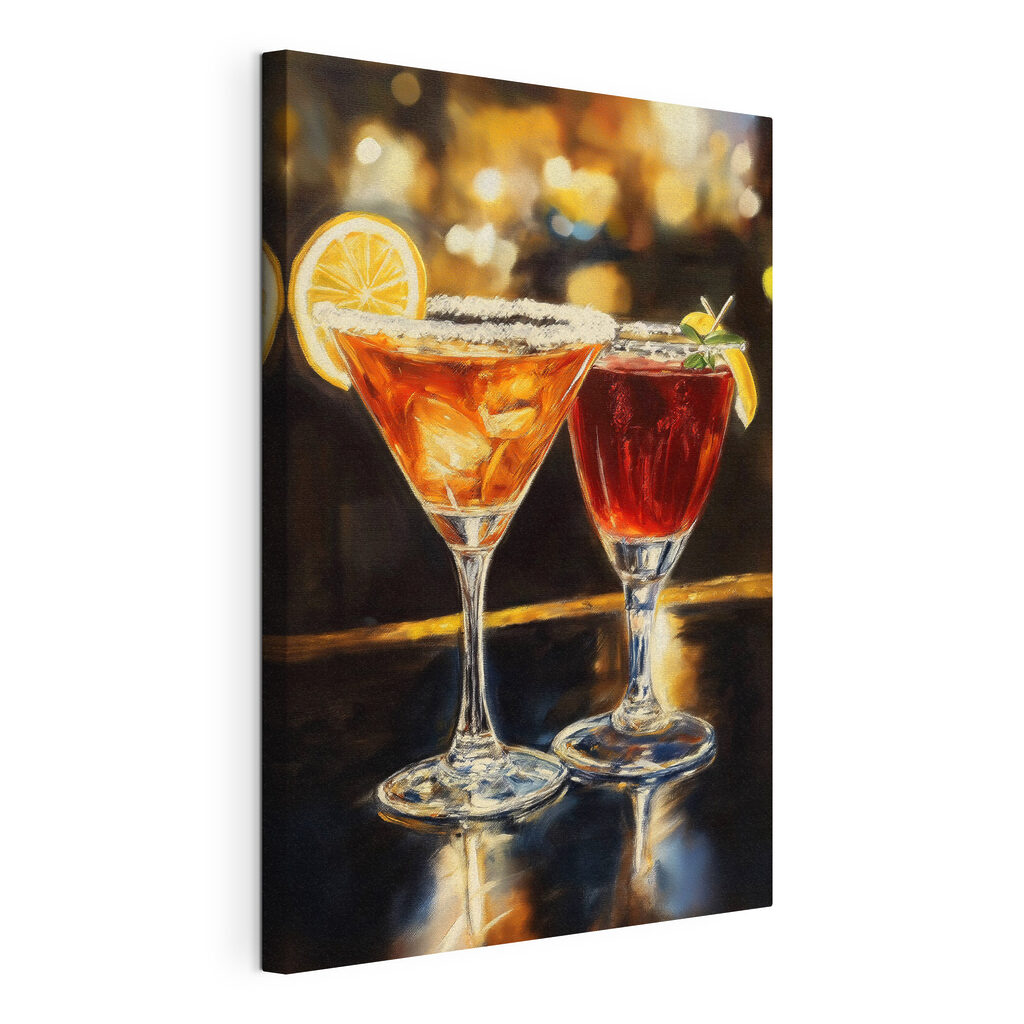 Two glasses of drinks on a table