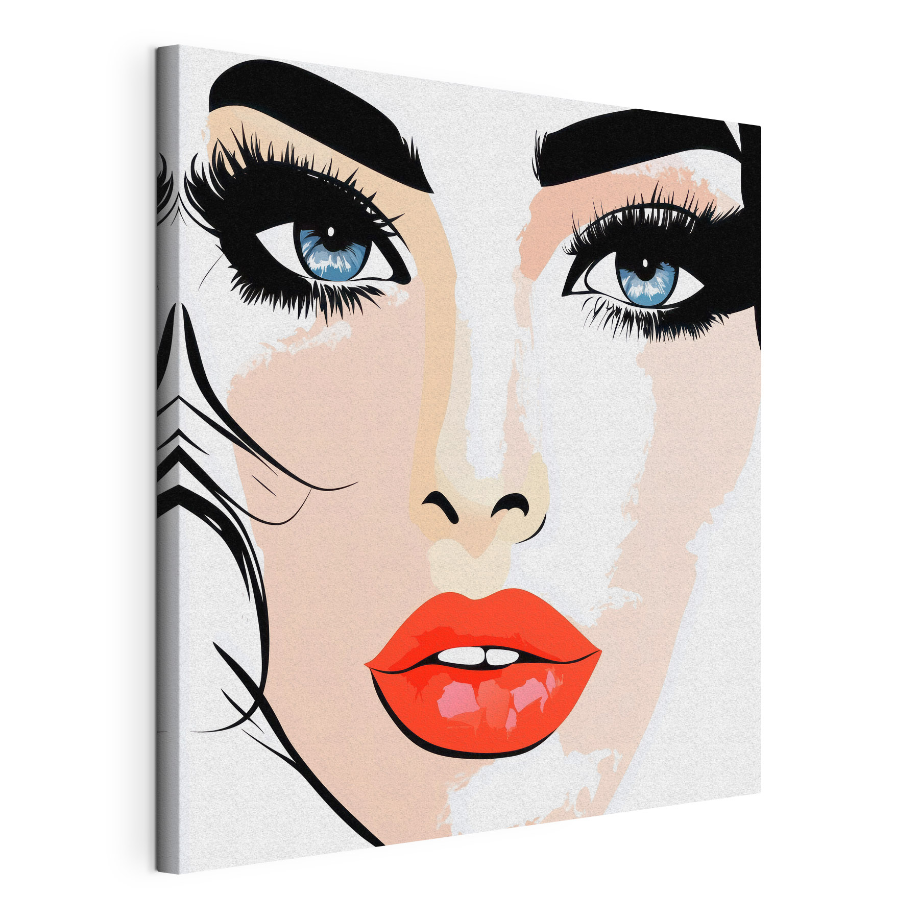 Woman's face with makeup and red lips Woman's face with makeup and red lips