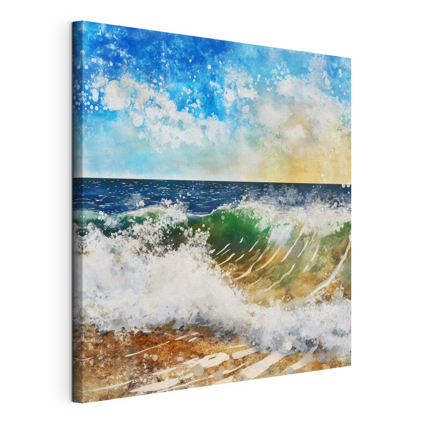 Watercolor of waves crashing on a beach Watercolor of waves crashing on a beach