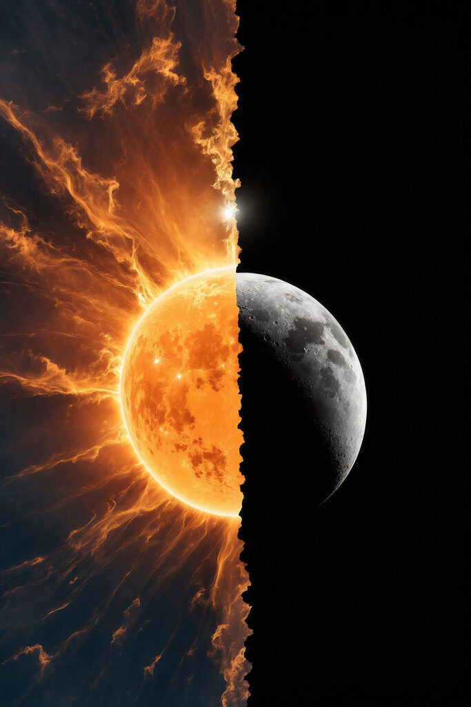 Half of the moon and half of the moon