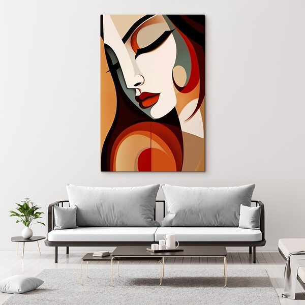 Woman's face with red lips and black hair