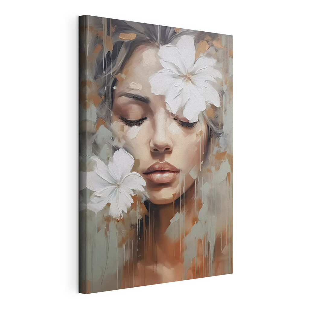 Painting of a woman with white flowers on her head