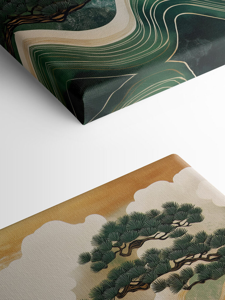 Painting of trees and waves