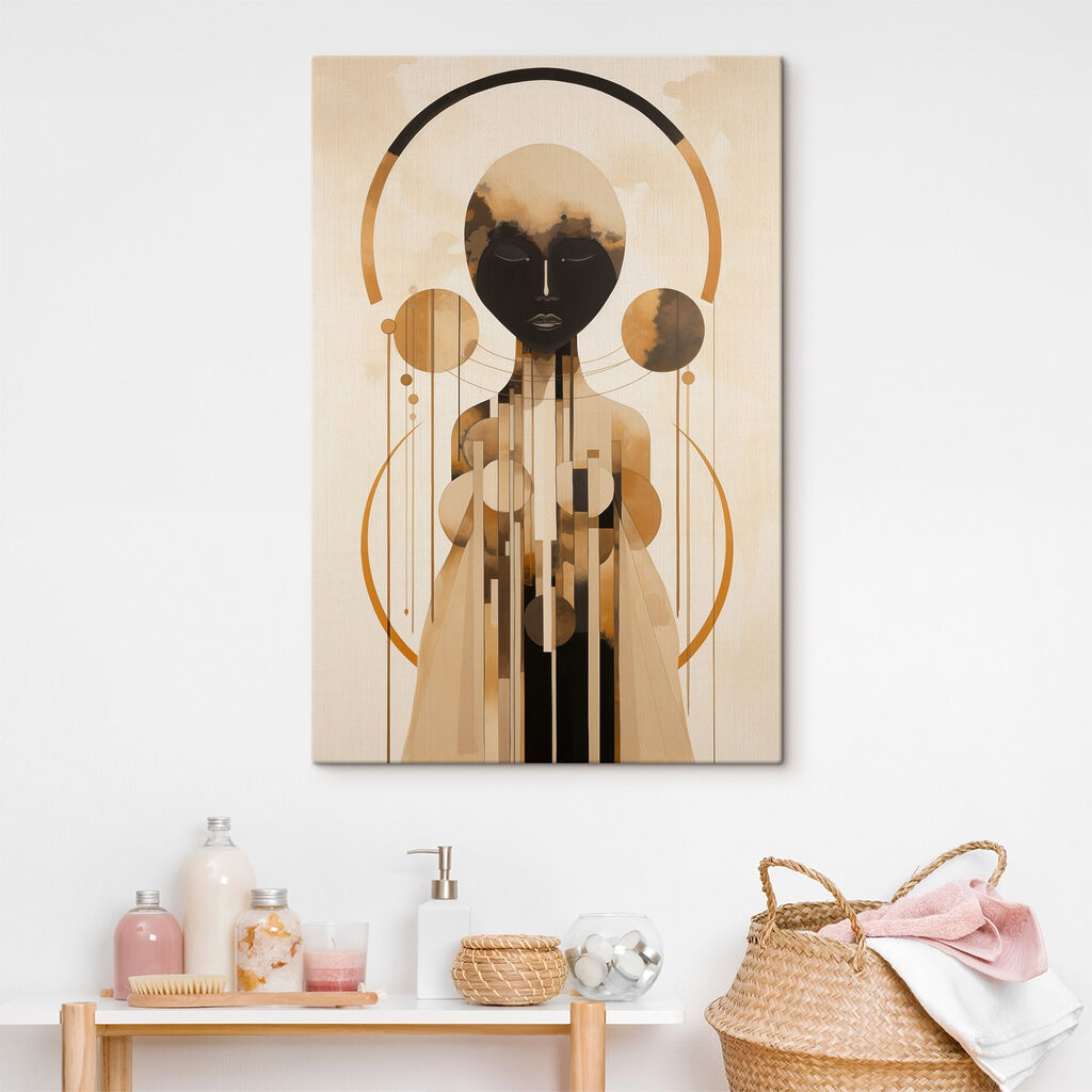 Painting of a woman with circles and lines