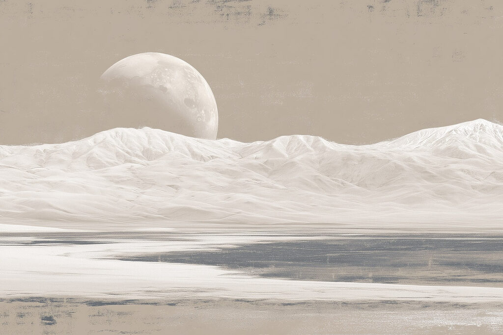 Moon over a snowy mountain