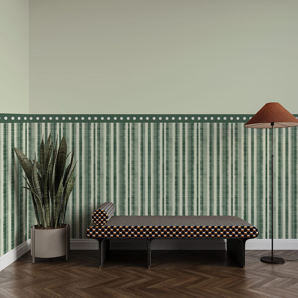 Papel pintado a rayas verdes y blancas