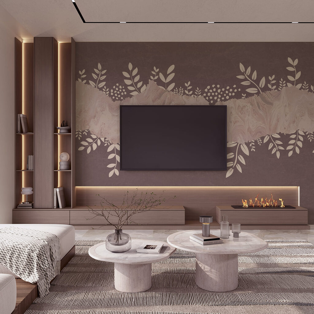 Fondo morado y blanco con hojas y flores
