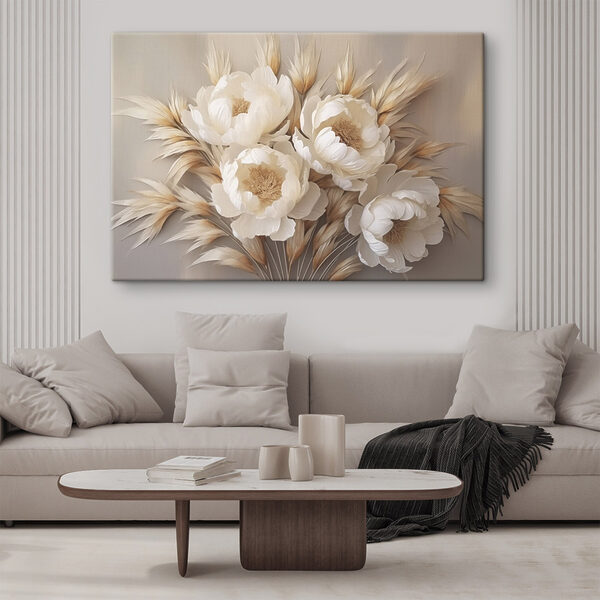 Cuadros Ramo de flores blancas y hojas marrones