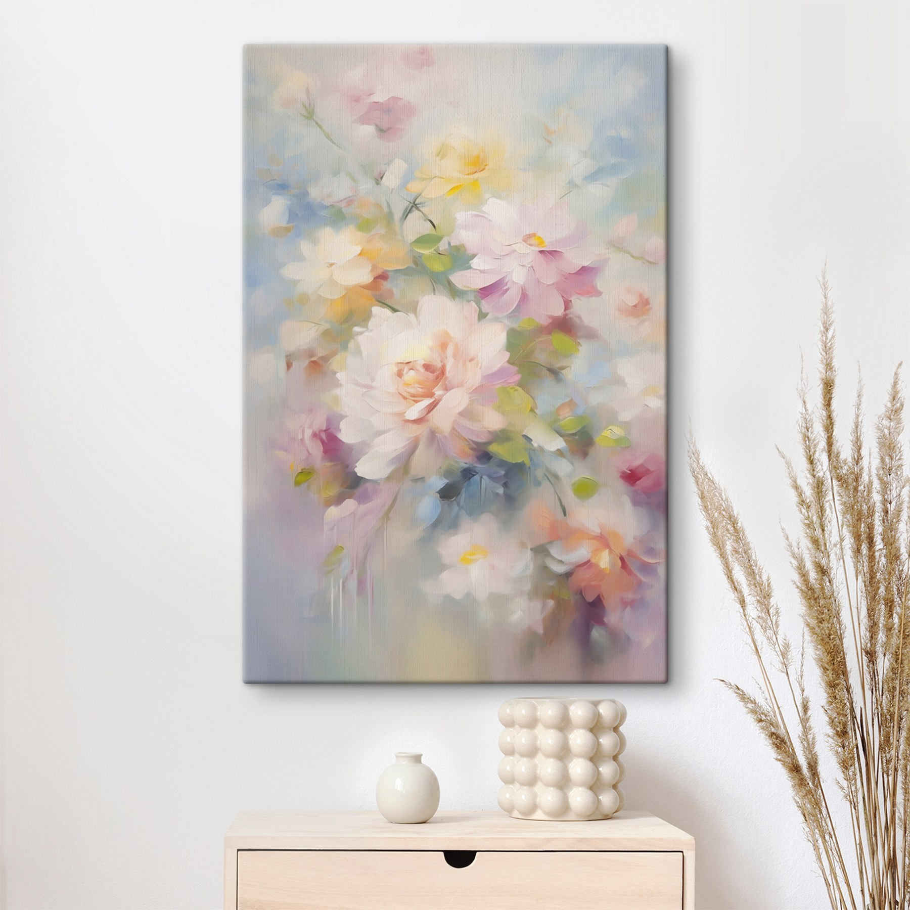 Painting of flowers on a blue background