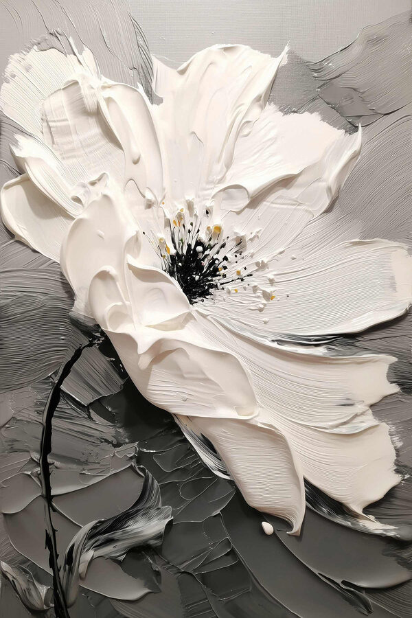 White flower with black center