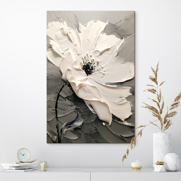 White flower with black center