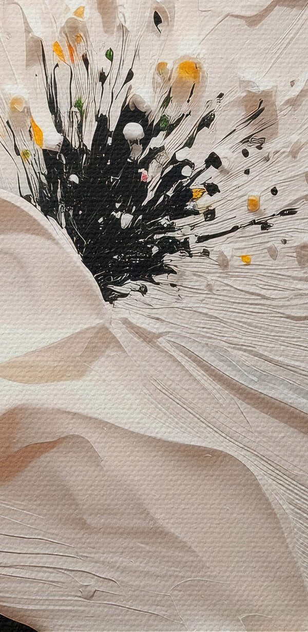 White flower with black center