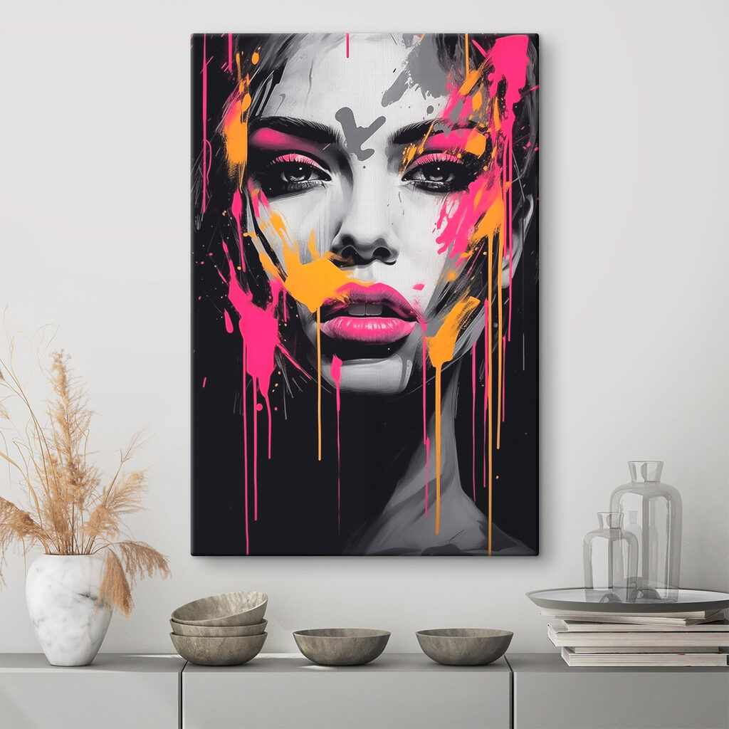 Woman with pink and yellow paint on her face