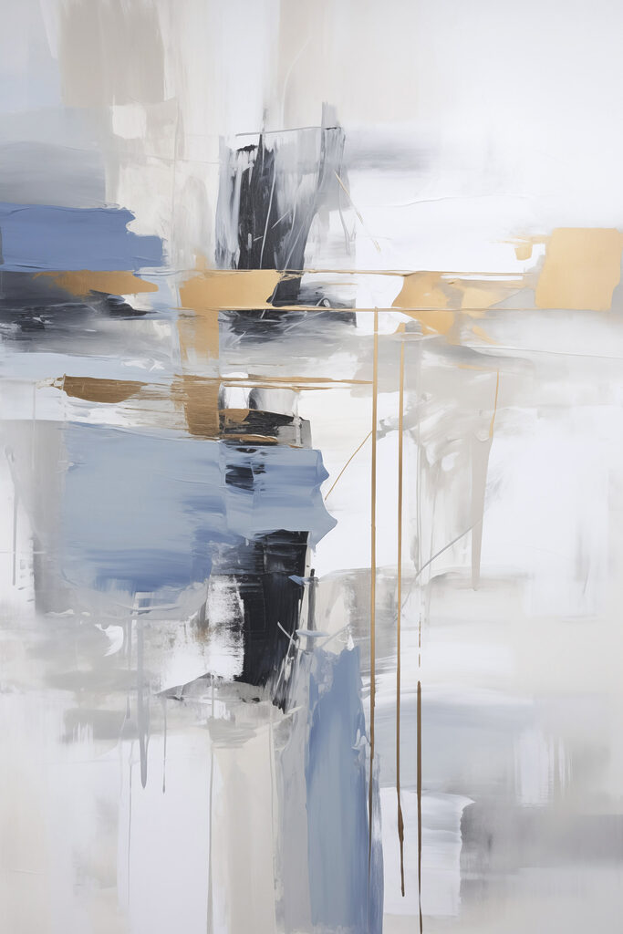 Painting of a white and blue abstract art
