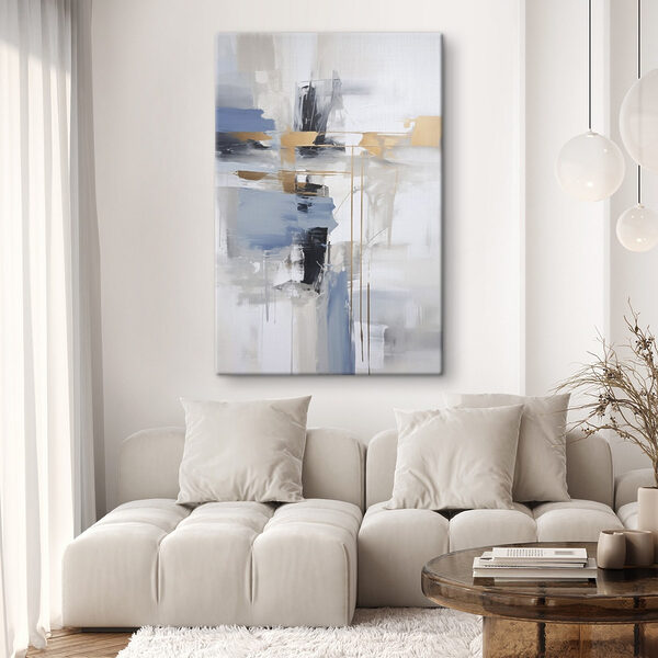 Painting of a white and blue abstract art