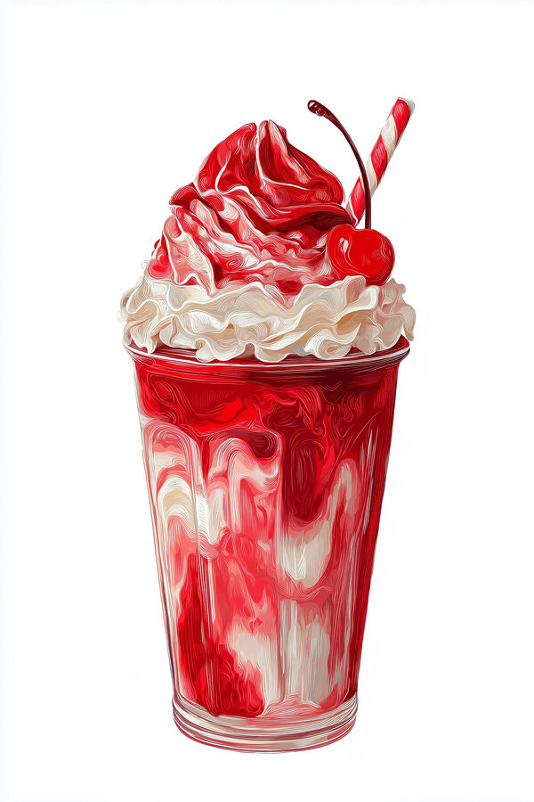 Red and white milkshake with a straw Red and white milkshake with a straw