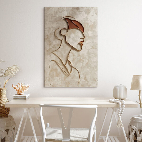 Woman's face made out of brown pieces of bread