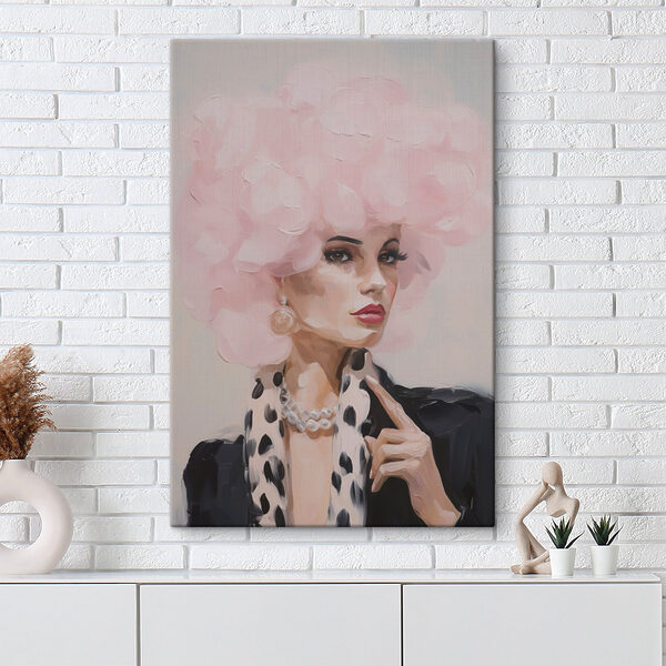 Cuadros Cuadros Cuadro de una mujer con el pelo rosa y esponjoso (SKU: s49509)