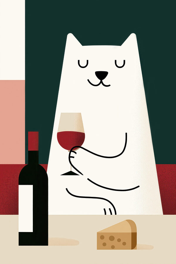 Cat holding a glass of wine