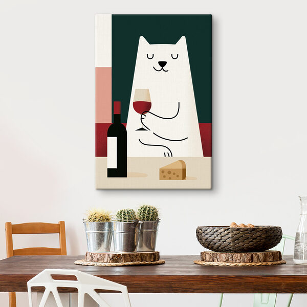 Cuadros Cuadros Gato con una copa de vino en la mano (SKU: s49624)