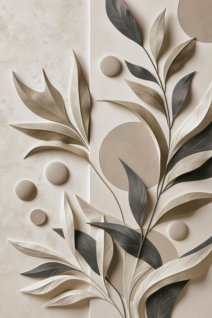 - Elegant leaves adorn neutral background