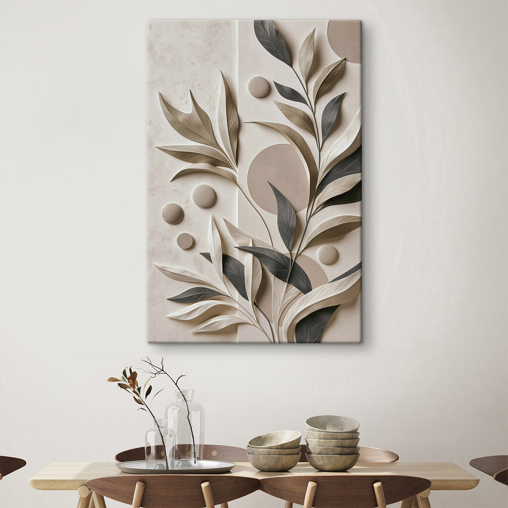 - Elegant leaves adorn neutral background