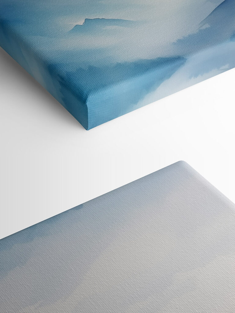 Painting of mountains and fog