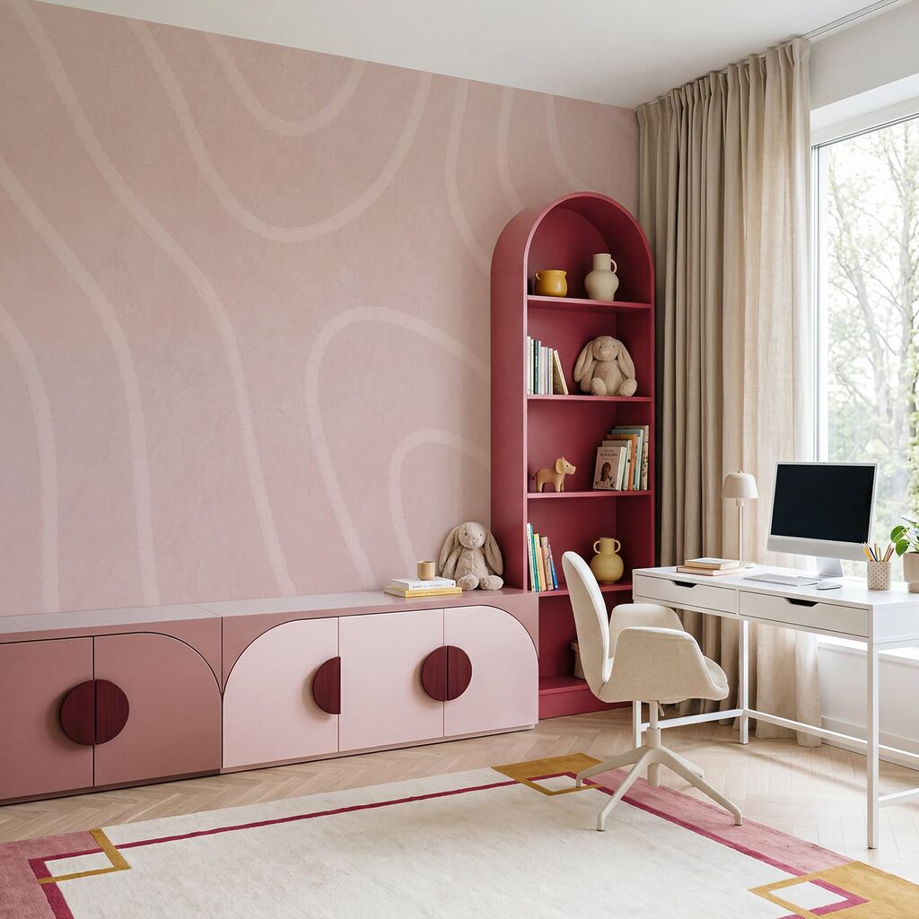 Diseño ondulado en rosa y blanco