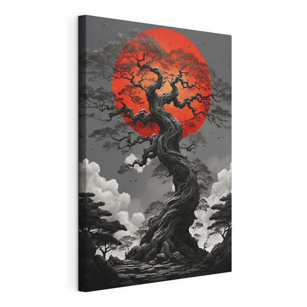 Cuadros Cuadros Árbol con un sol rojo detrás (SKU: s45485)