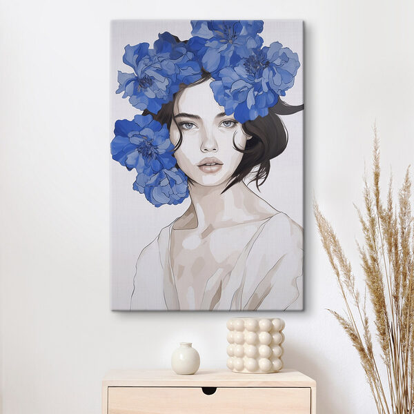 Woman with blue flowers on her head Woman with blue flowers on her head