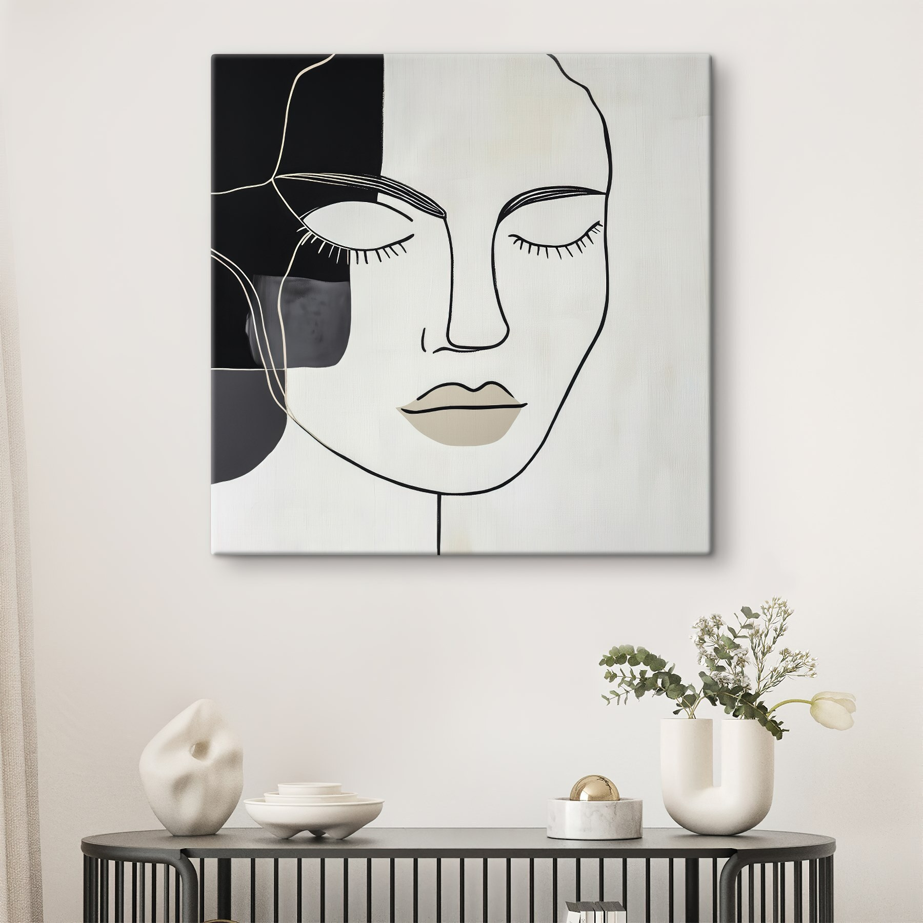Black and white artwork of a woman's face
