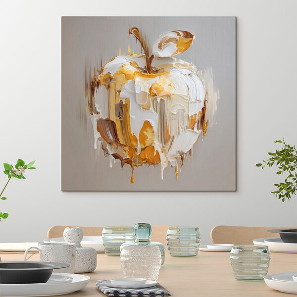 White and brown apple with a white and brown paint on it