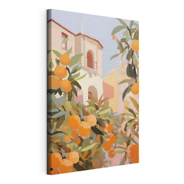 Cuadros Naranjas que crecen en un árbol con edificios al fondo (SKU: s46060) Cuadros Cuadros Naranjas que crecen en un árbol con edificios al fondo (SKU: s46060)