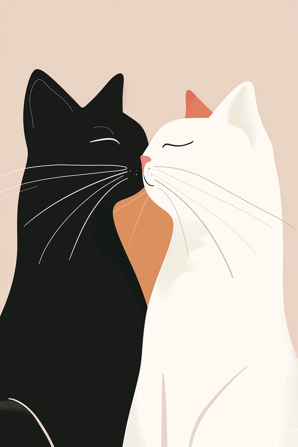 Black and white cats kissing