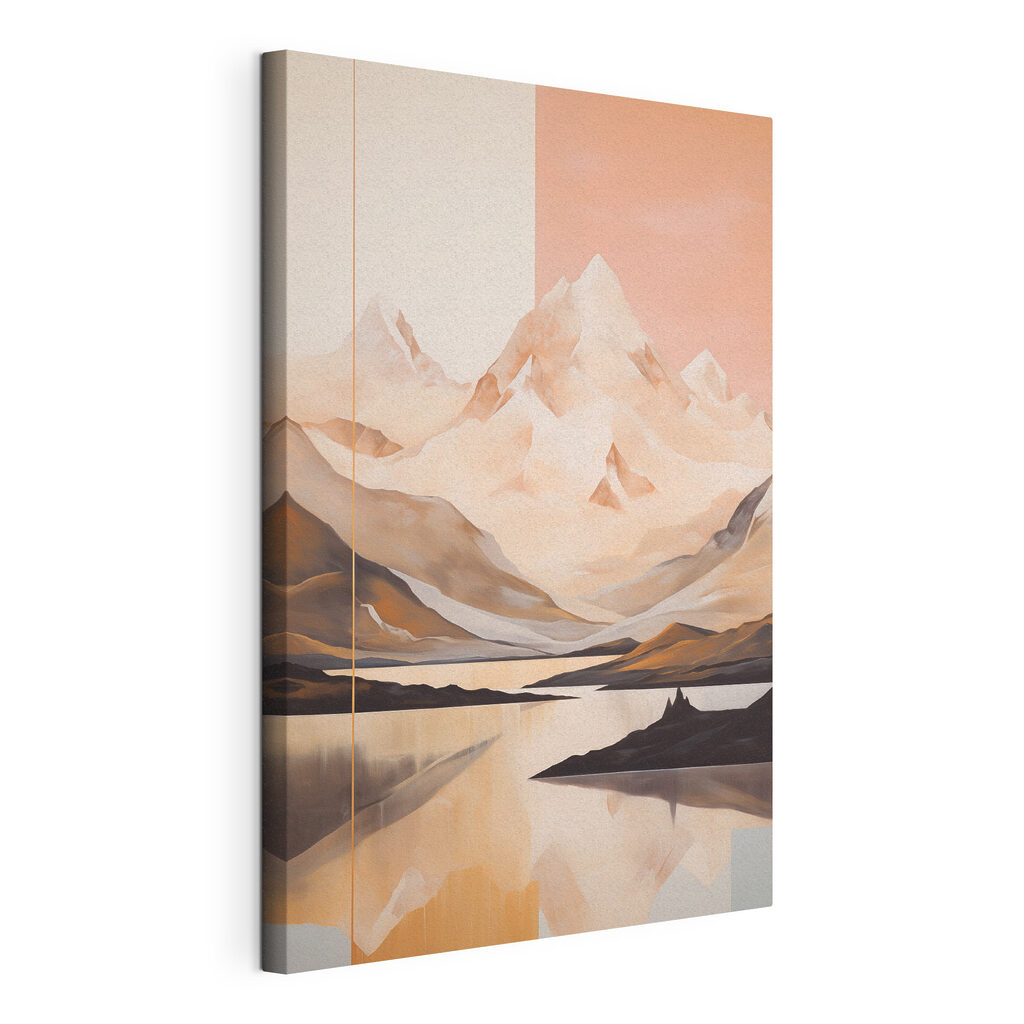 Painting of a mountain range and a lake