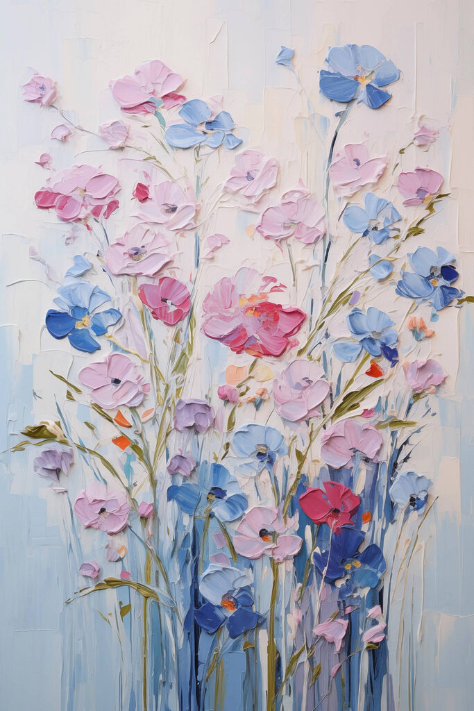 Painting of flowers on a white surface Painting of flowers on a white surface